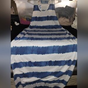 Hot Ginger Blue and White Striped Maxi Dress